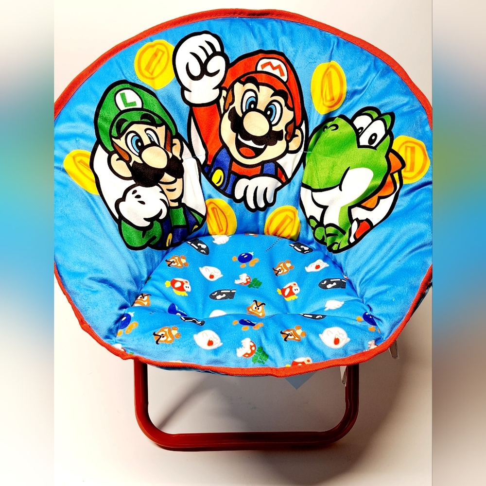 Super Mario Bros 19" Kids Mini Saucer Chair Blue Polyester Gameroom Arcade